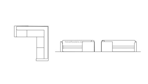 Single Corner Sofa, Plan & Elevations, AutoCAD Block - Free Cad Floor Plans