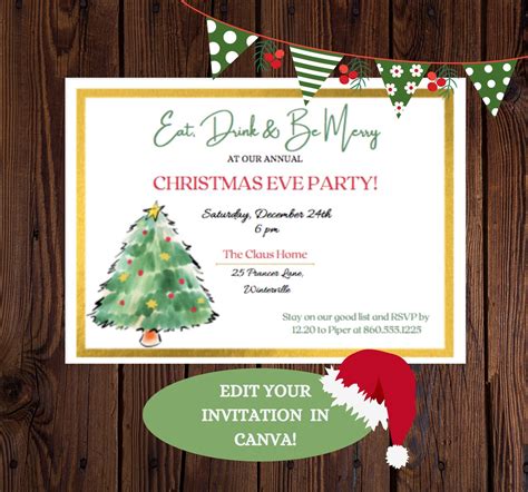 EDITABLE CHRISTMAS EVE Party Template Party Invitation Customize ...