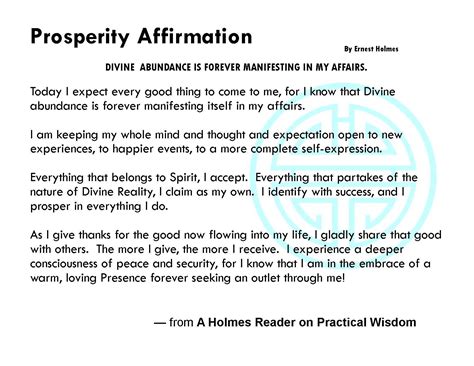 Prosperity Affirmation by Ernest Holmes Prosperity Affirmations, Daily ...