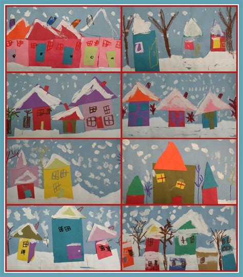 kindergarten snowy villages in 2020 | Kindergarten art projects, Winter art lesson, Kindergarten art