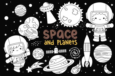 Galaxy and Space Clipart Coloring Graphic by Inkley Studio · Creative ...