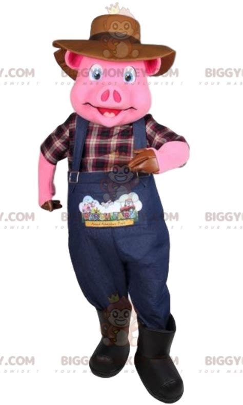 BIGGYMONKEYmascot costume of pig in farmer outfit. pig costume ...