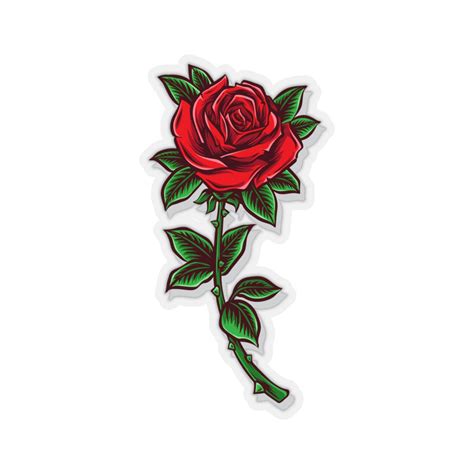 Red Rose Flower Sticker, Floral Art Tattoo Laptop Vinyl Cute Waterproo ...