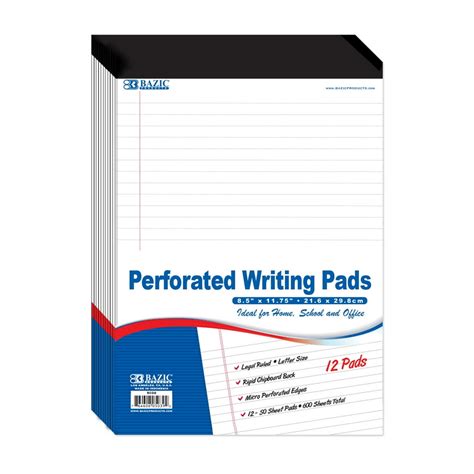 BAZIC Perforated Writing Pad, 50 Sheets 8.5"x11.75", White Lined Ruled Writing Pads Easy Tear ...