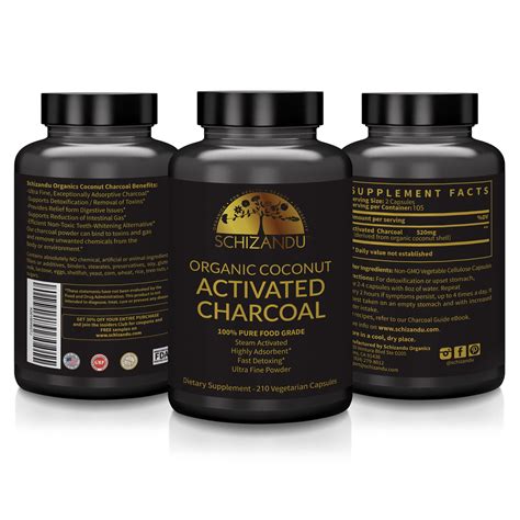 100% Pure, Organic Activated Coconut Charcoal Capsules - 210 count ...