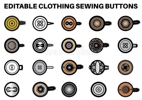 Sewing Buttons Flat Sketch Vector Illustration Set, Different Types of Shirt Buttons, Shank ...