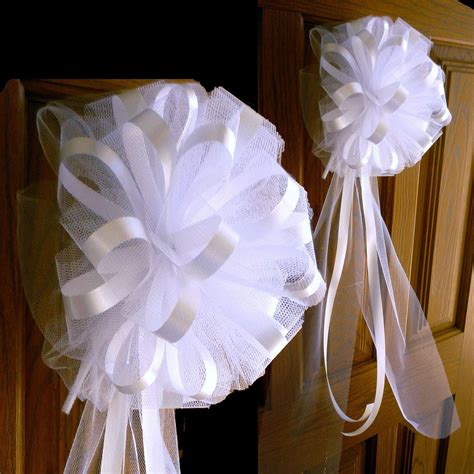 6 Large 10 White Assembled Pew Bows Tulle Satin Wedding