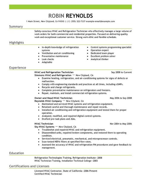 Professional HVAC Refrigeration Technician Resume Examples