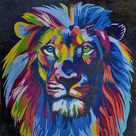 Modern Mosaic Art - Colorful Lion Head | Animals | Mozaico | Colorful lion, Lion head drawing ...