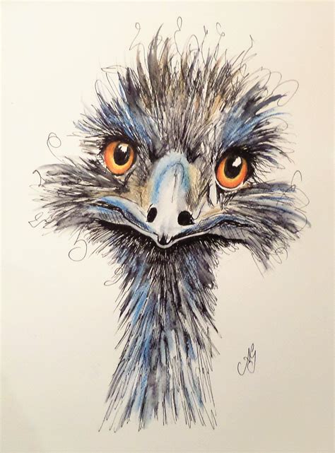 I woke up early - there was no worm - watercolour and ink - 30cm x 40cm | Animal paintings, Emus art