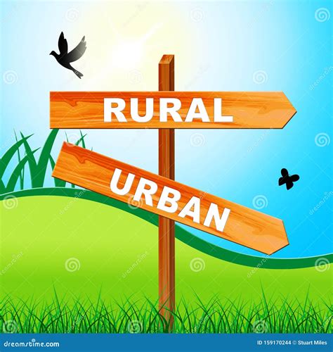 Rural Vs Urban Lifestyle Sign Compares Suburban and Rural Homes - 3d ...