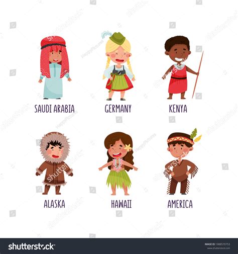 Kids Wearing National Costumes Different Countries Stock Vector ...