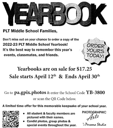 PLT Middle School Yearbook; Order Now | AroundPtown.com