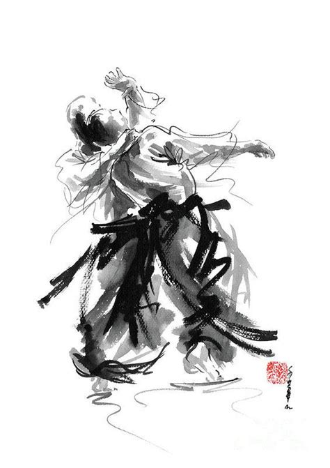 Aikido Art Bushido Poster Japanese Painting Sumi-e Matrial Arts Print ...