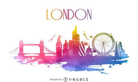 London Watercolor Skyline Silhouette Vector Download