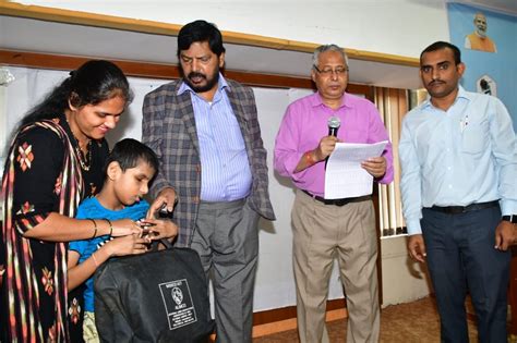 Dr. Ramdas Athawale distributes assistive devices and aids at Samajik Adhikarita Shivir at Ali ...