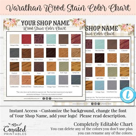 Varathan Stain Color Chart Custom Color Chart DIY Wood Stain | Etsy ...