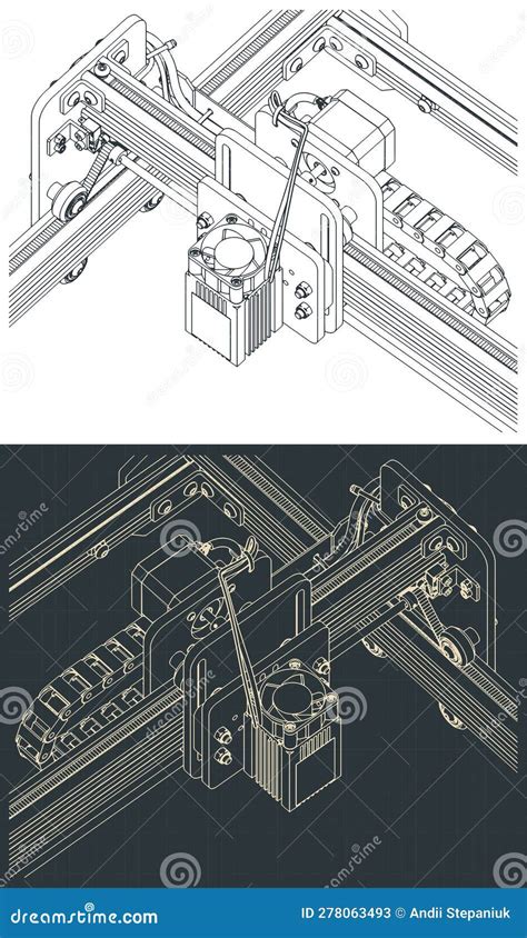 CNC Router Isometric Blueprints Stock Vector - Illustration of milling ...