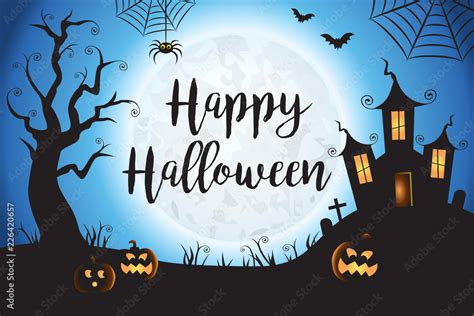 Happy Halloween Spooky Blue Vector Scene Background 1 Stock Vector ...