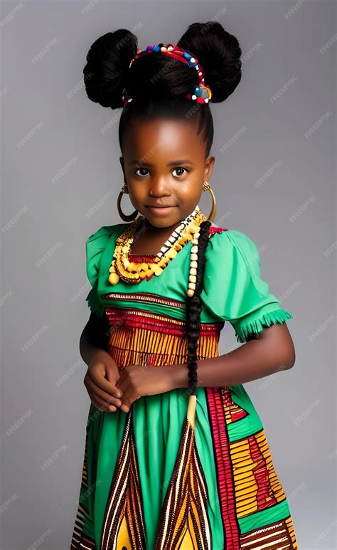 Premium AI Image | A little girl in a green dress with braids and beads