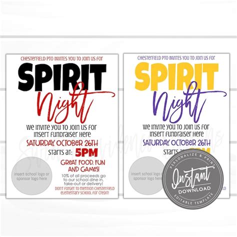 Editable School Spirit Flyer, School Spirit Night Party, Spirt Night ...