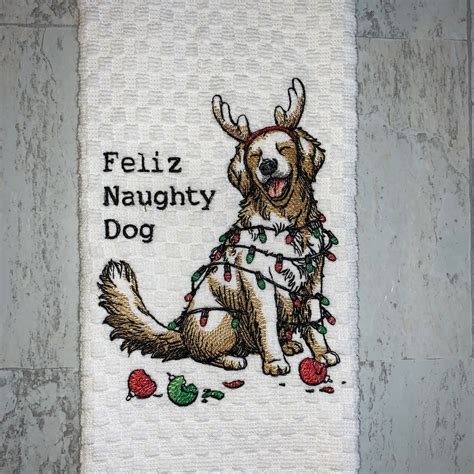 Golden Retriever, Christmas Lights, Antlers Kitchen Towel, Machine ...