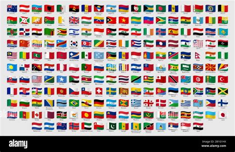 Drapeaux nationaux du monde. Signes officiels de pays avec des noms ...