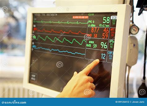 Vital Signs Monitoring Display In ICU Showing Heart Rate, Pulse , And Blood Pressure . Modern ...