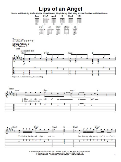 Hinder: Lips Of An Angel - Easy Guitar Tab | Sheetmusicdirect.com