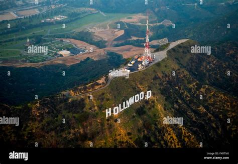 Aerial view, Hollywood Sign, Hollywood sign on Mount Lee Drive ...