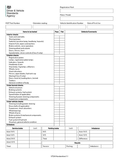 Mot Inspection Checklist Vt29 | PDF