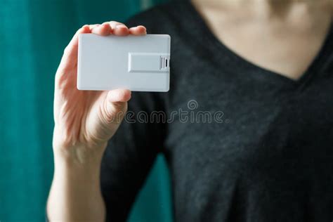 Woman Holding Usb Flash Bussines Card Template Mock Up,blank Identity Card Paper for Business ...