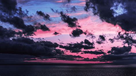 clouds, sky, sea, horizon, dark, twilight, 4k HD Wallpaper