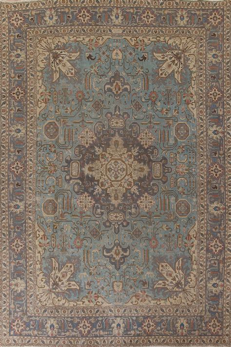 Over-Dyed Blue Tabriz Persian Area Rug 10x12