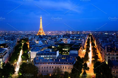 Skyline of Paris at night | Architecture Stock Photos ~ Creative Market