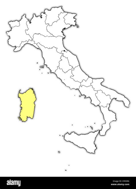 Mapa político de Italia con las diversas regiones donde Cerdeña es ...