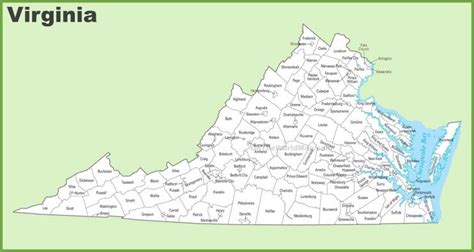 Virginia County Map with Capital and Major Cities