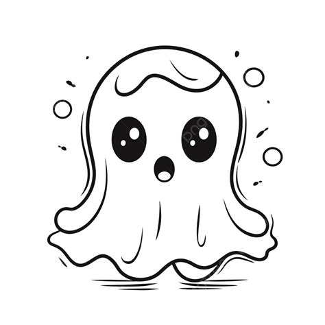 Cute Ghost Drawing On White Background Outline Sketch Vector, Ghost ...