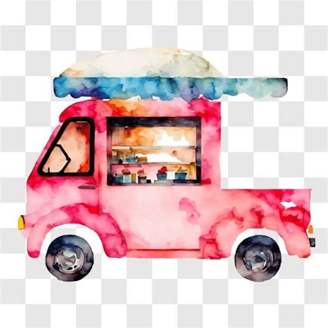 Download Pink Food Truck with Colorful Watercolor Design PNGs Online ...