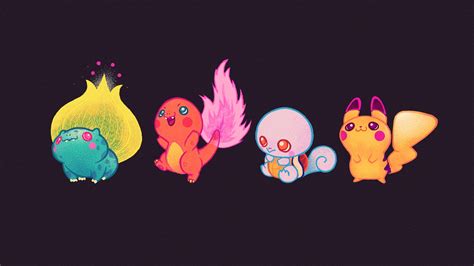 Bulbasaur, Charmender, Squirtle, and Pikachu illustration, chibi HD wallpaper | Wallpaper Flare