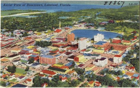 Aerial View of Downtown Lakeland, Florida - Vintage Postcard