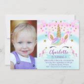 Photo Unicorn Rainbow Birthday Invitation | Zazzle