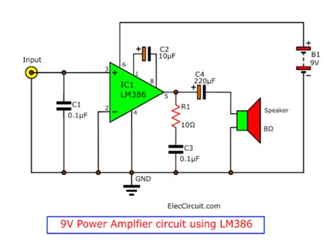LM386 audio amplifier circuit with PCB | ElecCircuit.com | Audio amplifier, Amplifier, Circuit
