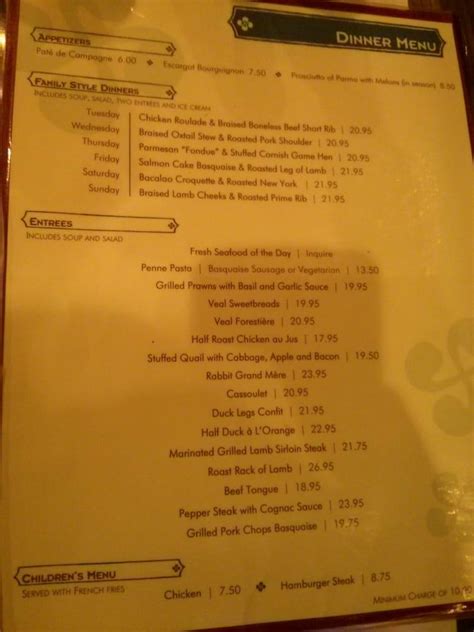 Menu at Basque Cultural Center restaurant, South San Francisco