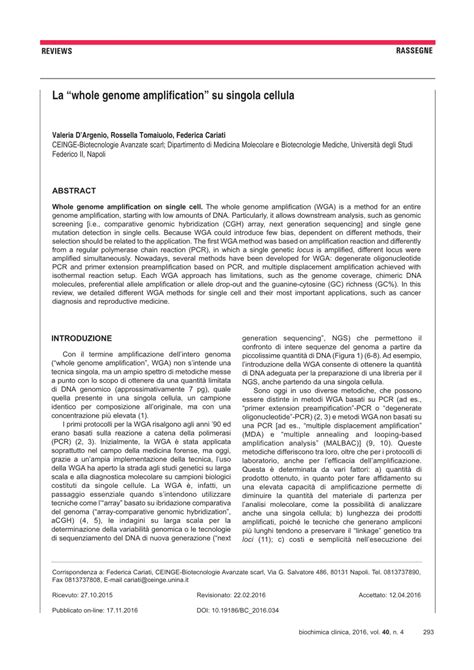 (PDF) Whole genome amplification on single cell