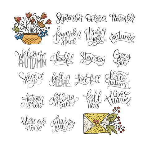 Premium Vector | Cozy fall vector lettering set Hand drawn autumn quotes