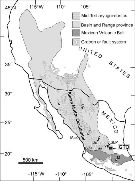 ndex map of Sierra Madre Occidental and Basin and Range geologic ...