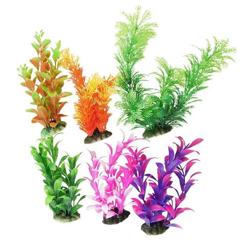 New 6 Pcs Assorted Colorful fish tank aquarium plants aquarium Decoration w Ceramic Base-in ...