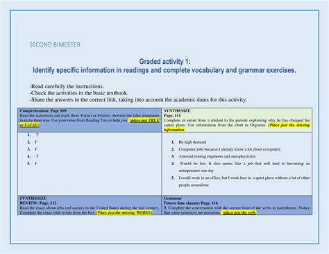 Graded activity 1 Second Bimester - SECOND BIMESTER Graded activity 1: Identify specific ...