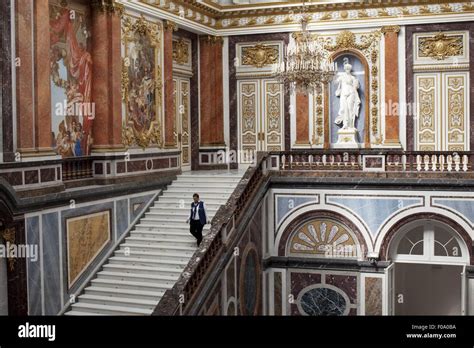 New castle interior and staircase in Herrenchiemsee, Chiemgau, Bavaria ...